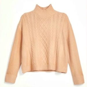 NEW Loft Mock Turtleneck Braided and Ribbed Dusty Pink/Salmon